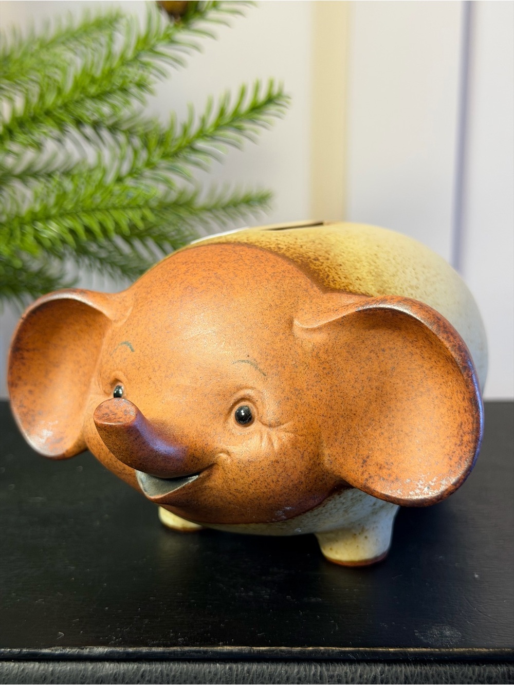 Vintage Rust Orange Ceramic Elephant Decorative Stoneware Bank UCTCI Japan